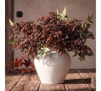 Dingion 3 Pcs 43 Inch Artificial Dark Brown Berry Stem Spring Faux Realistic Sedum Stem Spray Flowers Branches Floral Picks for Vase Wedding Holiday Seasonal Farmhouse Mantel DIY Home Decor
