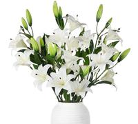 Dingion 6 Pcs 18 Heads Artificial Lily Flowers 31.5'' Easter Lily Flowers Long Stem Fake Bouquet Latex Realistic 3 Big Flower Head 3 Bud for Tall Vase Home Table Wedding Decoration(White)