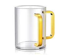 Dingion Judaica Hand Washing Cup with Dual Handles 5" Acrylic Clear Negel Vasser Washing Cup for Netilat Yadayim Jewish Ritual Kohanim(Clear, Gold Handle)