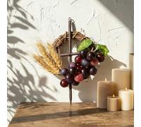 Dingion Lent Holy Thursday Easter Rustic Mini Nail Cross Wreath with Wheat Grapes 7in Christian Catholic Nail Cross Decor Gift Christian Grapevine Crown of Thorns for Lent Holy Week Altar Tiered Tray