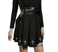 DINGJIUYAN Black Pleated Goth Punk Black Pleated Goth Streetwear High Waist Buckle Lace Up Mini Skirt Harajuku Spaghetti Straps Ladies Skirts