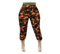 DINGJIUYAN Cargo Trousers Women Camouflage Combat Army Military Tactical Work Pants with Pockets Plus Size High Waist Cuffed Casual Harem Pants Orange XXL