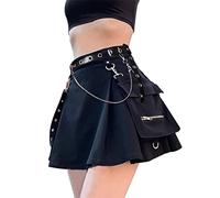 DINGJIUYAN femboy Punk Skirt Cargo Skirts for Women Kawaii Skirt Goth Black Pleated Mini Skirt with Chain High Waisted Tennis Skirt