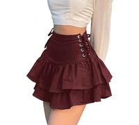 DINGJIUYAN Goth Aesthetic Black Pleated Skirt Vintage Sexy Ruffle Mini Skirts Streetwear High Waist Eyelet Bandage Summer Skirts