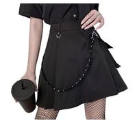 DINGJIUYAN Goth Black Pleated Mini Skirt with Chain High Waisted Tennis Skirt