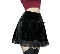 DINGJIUYAN Goth Black Tennis Skirt - Gothic Mini Skirts Punk Grunge Velvet High Waist Emo Mall Goth Alt Harajuku