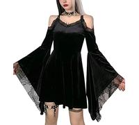 DINGJIUYAN Goth Dresses for Women, Lolita Skirt Plus, Goth Fairy Plus Size, Flare Sleeve Black, XXL