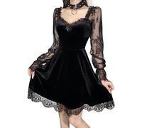 DINGJIUYAN Goth Women Gothic Black Dress Dark V Neck Grunge Sexy Aesthetic Autumn Vintage Long Sleeve Harajuku Mini Dress