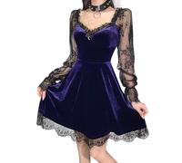DINGJIUYAN Gothic Velvet Corset Dress Lace Mini Dress | Long Sleeve,Vintage,Goth,Party,Halloween,Cosplay,Evening,Outfits