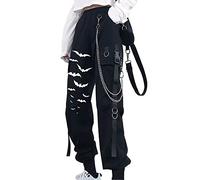 DINGJIUYAN Halloween Pant Gothic Streetwear Women's Cargo Pants with Chain Punk Techwear Black Oversize Korean Fashion Wide Leg Trousers