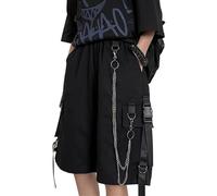 DINGJIUYAN Harajuku Chain Cargo Shorts Women Summer Big Pockets Wide Leg Shorts Woman Black High Waist Streetwear Shorts Female