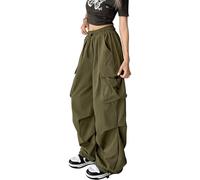 DINGJIUYAN Parachute Cargo Harem Pants Women Elastic Waist Trousers | Baggy Pants with Multi Pockets,Gothic Y2k Streetwear Trousers, Plus Size Harajuku Punk Jogger, Casual Party Festival Outfits