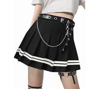 DINGJIUYAN Punk Cross Print Dark Mini Skirts Chain Belt Black Uniform Pleated Skirt