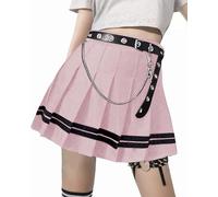 DINGJIUYAN Punk Cross Print Dark Mini Skirts Chain Belt Black Uniform Pleated Skirt