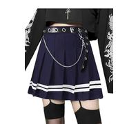 DINGJIUYAN Punk Cross Print Dark Mini Skirts Chain Belt Black Uniform Pleated Skirt