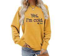 DINGJIUYAN Sweatshirts for Women UK Yes I am Cold Hoodies Fall Winter Plus Size Pullover Long Sleeve O Neck Warm Casual Loose Sweatshirt