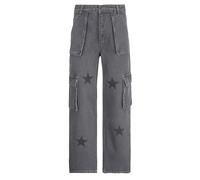 DINGJIUYAN Vintage Grey High Waist Women Jeans Straight Baggy Denim Pants Stars American Fashion Streetwear Wide Leg Jean Female Trouser