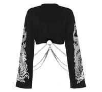 DINGJIUYAN Women Gothic Punk Hoodies Bandage Crop Tops Long Sleeve Pullover Sweatshirt for Rave Festivals Streetwear