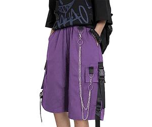 DINGJIUYAN Women's Gothic Cargo Pants, Black, XL, Purple, High Waist, Satin, Spring-Summer, Casual, Gothic, Cargo, Elastic Waistband, Loose, Adult, Girls, Women, PANTS