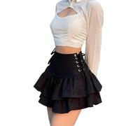 DINGJIUYAN Womens Lace Up Skirts Goth Ruffle Mini -Y2k Black High Waist -Summer Punk Short Skirt-Kawaii Clothes Cargo, Tennis, Pencil, Midi, Pleated Skirts