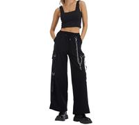 DINGJIUYAN Women's Parachute Cargo Trousers - Gothic Baggy Oversized Pants Multipocket Street Hiking Work Trousers Black