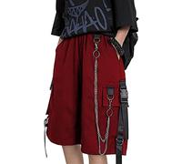 DINGJIUYAN Women's Spring-Summer High Waist Black Cotton/Polyester Blend Cargo Shorts with Chain & Ribbon Embellishments, Large Cargo Pockets, 3XL (38/40W) - 10.5 Inch Inseam