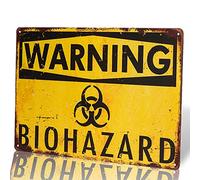 dingleiever Warning Biohazard Hazard Sign Hazard Labels Novelty Metal Sign for Home Office Kitchen Bathroom Bedroom Living Room 12x8 Inches
