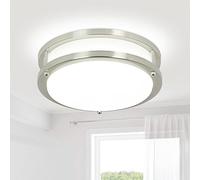 DINGLILIGHTING 24W Chrome Round Ceiling Light Fitting, White Living Room Lights Ceiling, Brushed Nickel Living Room Lighting for Bedroom, Kitchen, Hallway, 3000-6000K 5 Color Adjustable, Super Bright