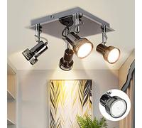 DINGLILIGHTING 4 Way Rotatable LED Ceiling Light, Chrome Finish Ceiling Spotlights,4 x 3 W GU10 Bulbs Warm White 3000K, Square Plate Kitchen Lights for Bedroom, Living Room, Bulbs Included