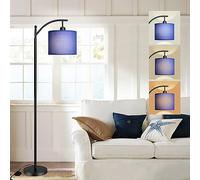 DINGLILIGHTING Arc Floor Lamp with 3 Color Temperatures, Standing Lamps with Blue Linen Shade, Modern Standard Tall Lamp for Living Room Bedroom, 8W LED Bulb Included