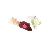 DINGO Cat Toy Set: 2 Plush Mice with Colourful Ears, Attached Bells, and Feathered Tails, for Play and Hunting. Lightweight Pet Toys in Brown and Ecru (21259)