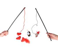 DINGO Cat Toys Set: Love Wand with Hearts and Catnip, Mouse Wand with Feathered Tail, Skiing Mouse Toy with Catnip, 3 Toys with Bells, Soft and Attractive Textures for Cats (Z30035)