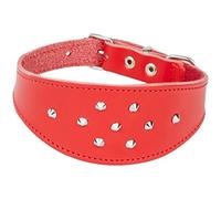 Dingo Decorative Red Leather Collar with Studs for Hound, Whippet, Pariah, Sighthound, Pointer and Other Gun Dog Breeds 12396
