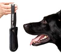 DINGO GEAR Dog Bite Tug Toy Hand Sewn Black Grain Leather Strong Polypropylene Handle for Training K9 IGP Agility Play - 15 x 6 cm, Black Espresso (S00226)