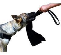 DINGO GEAR Leather Bite Rag with 1 Handle Prey Drive Dog Training Tug Black 65 cm