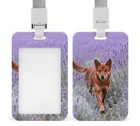 Dingo in Lavender Field Badge Holder with Lanyards Retractable Vertical Plastic Id Badge Holder Name Key Card Holders Case for Teacher Nurse Doctor Office Gift for Coworkers