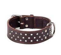 Dingo Predatory Dog Collar from Double Stapled Leather, Lined, Elegant Decorated with Studs, Brown 12114