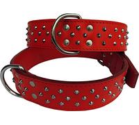 Dingo Predatory Dog Collar from Double Stapled Leather, Lined, Elegant Decorated with Studs, Red 12106