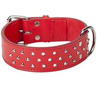 Dingo Predatory Dog Collar from Double Stapled Leather, Lined, Elegant Decorated with Studs, Red 12109