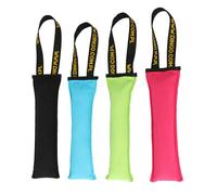 DINGO Set: 4 x Agility Dog Toys for Training, Fetch, Sports, Tug of War, Play - Lightweight, Floatable Tug Toy with Hand-Sewn Strong Stitching and Bungee Handle, 1 x Black, 3 x Vivid Colours Z30002