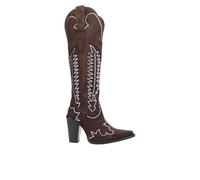 Dingo Womens Double Take Suede Leather Casual Boots Over the Knee Mid Heel 2-3" - Brown, Brown, 6 UK