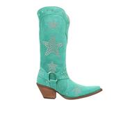 Dingo Womens Lucky Stars Suede Leather Casual Boots Mid Calf Mid Heel 2-3" - Green, Green, 4.5 UK