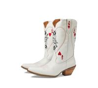 Dingo Womens Queen A Hearts Round Toe Casual Boots Mid Calf Mid Heel 2-3" - Black, White, 6 UK