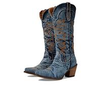 Dingo Womens Texas Tornado Denim Boots Mid Calf Mid Heel 2-3" - Blue, Blue, 6 UK