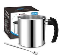 DINGPAI Candle Making Pouring Pot, 44oz Double Boiler Wax Melting Pot, 1pc Spoon, 304 Stainless Steel Candle Making Pitcher, Silver Color with Heat-Resistant Handle and Dripless Pouring Spout Design