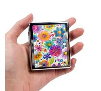 DingRound 8-Compartment Metal Pill Box Organizer - Portable Medicine Case 3″×2.6″ | Food-Grade Dividers | Secure Snap Button Lid | Travel & Gift for Seniors (Vibrant Bloom Explosion)