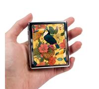 DingRound 8-Compartment Metal Pill Box Organizer - Portable Medicine Case 3″×2.6″ | Food-Grade Dividers | Secure Snap Button Lid | Travel & Gift for Seniors (Tropical Toucan Garden)