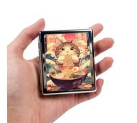 DingRound 8-Compartment Metal Pill Box Organizer - Portable Medicine Case 3″×2.6″ | Food-Grade Dividers | Secure Snap Button Lid | Travel & Gift for Seniors (Ramen Kitty Feast)