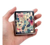 DingRound 8-Compartment Metal Pill Box Organizer - Portable Medicine Case 3″×2.6″ | Food-Grade Dividers | Secure Snap Button Lid | Travel & Gift for Seniors (Blush Botanical Harmony)