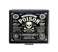DingRound Cute and Portable Metal Pill Organizer - 8 Compartments, Elegant Chrome Finish, Ideal for Travel and Daily Use (Poison Label Retro)